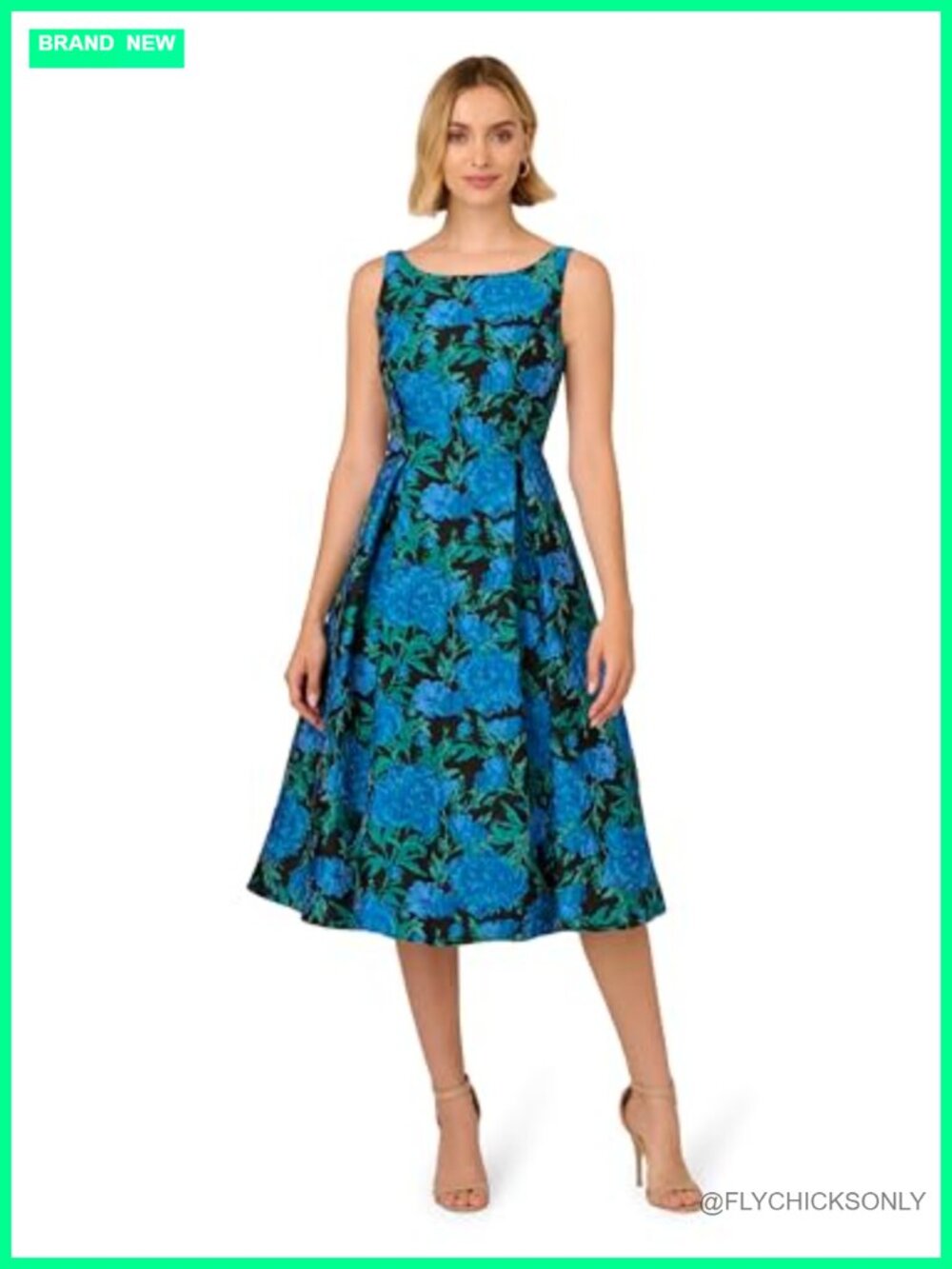 Sleeveless Boat Neck Jacquard Midi Dress A-Line Formal Cocktail